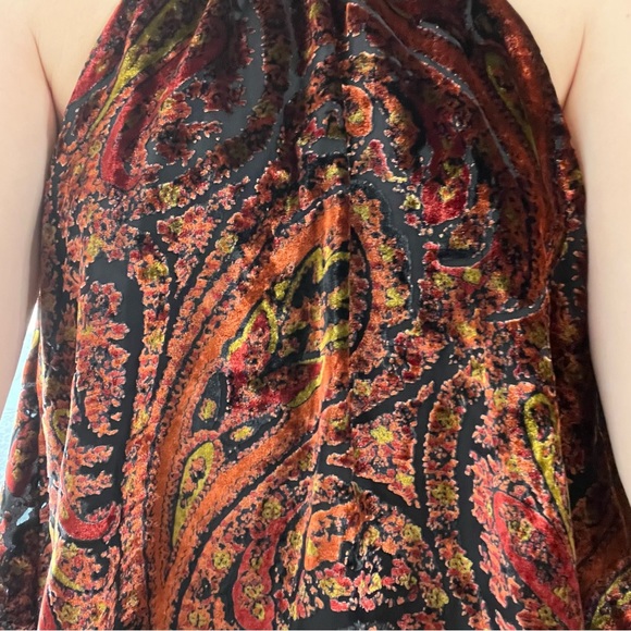 FP Velvet Burnout Paisley Red Orange Yellow black neck tie sleeveless XS - Picture 12 of 13